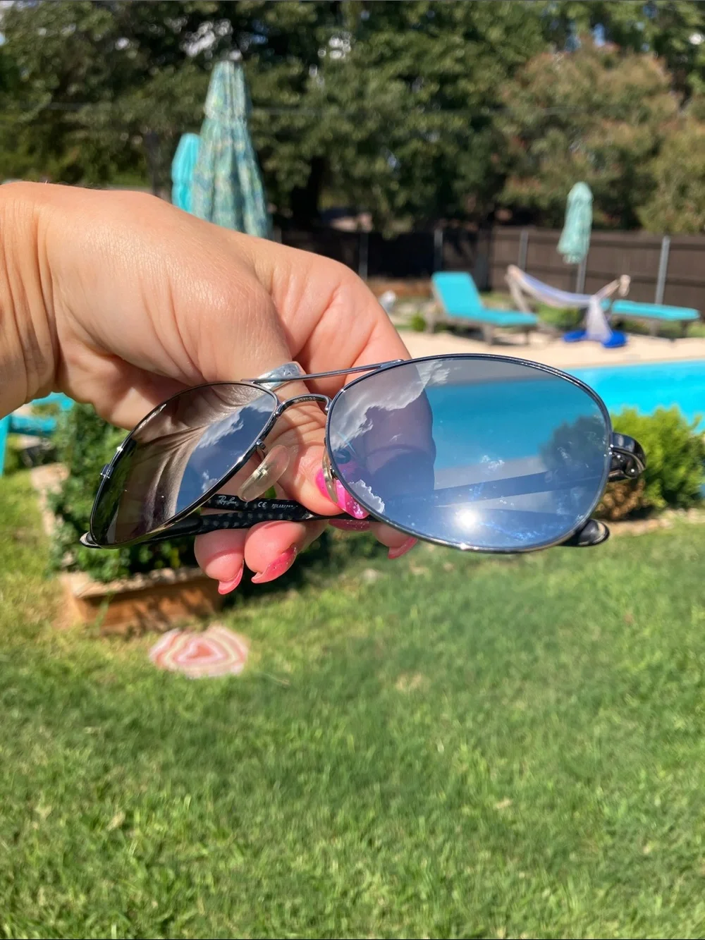 Ray-Ban Silver Aviator Sunglasses with Blue Lenses